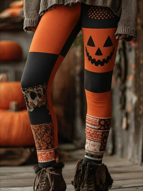 Women Halloween (pumpkin) Casual All Season Long Leggings