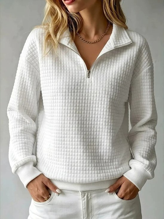 Casual Half Open Collar Plain Sweatshirt
