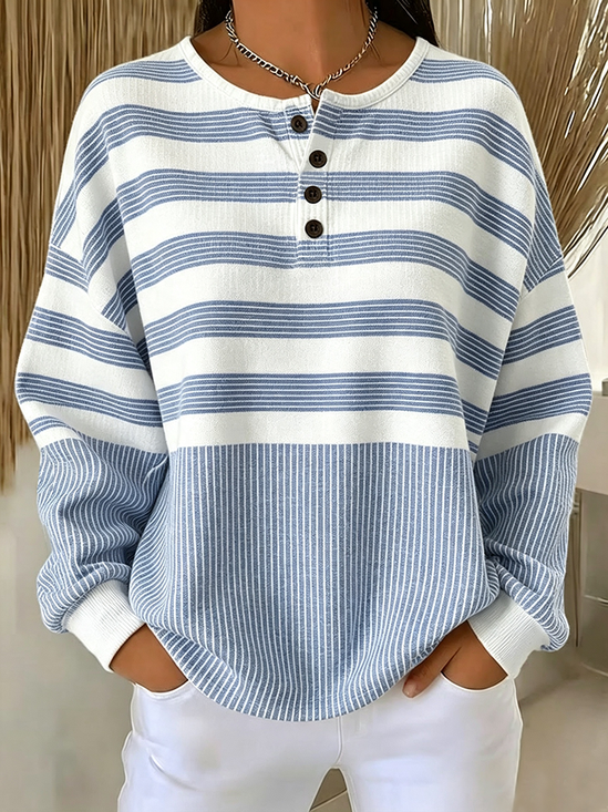 Casual Crew Neck Striped Sweatshirt Printing