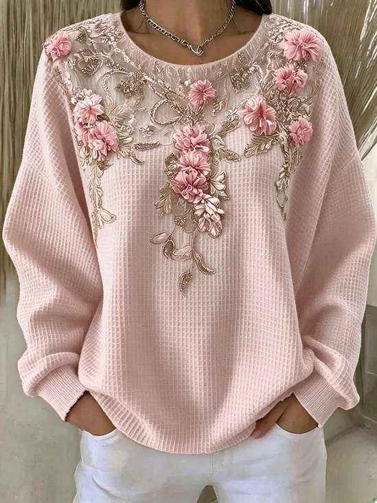 Casual Floral Crew Neck Long Sleeve Sweatshirt