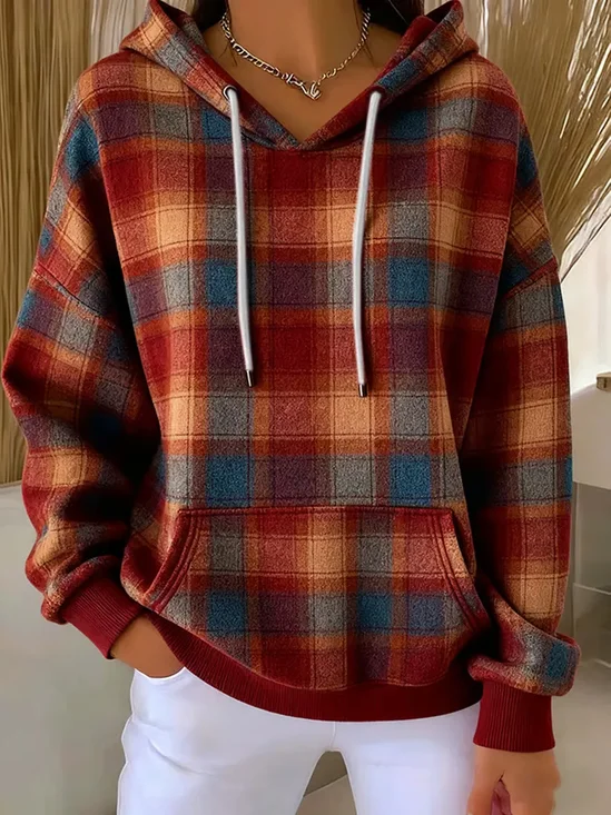 Casual Plaid Hoodie Long Sleeve Hoodie
