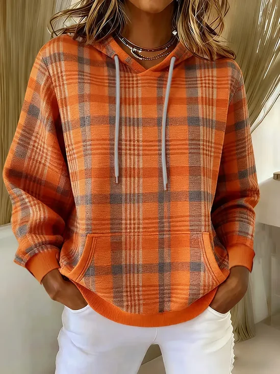 Casual Plaid Hoodie Long Sleeve Hoodie