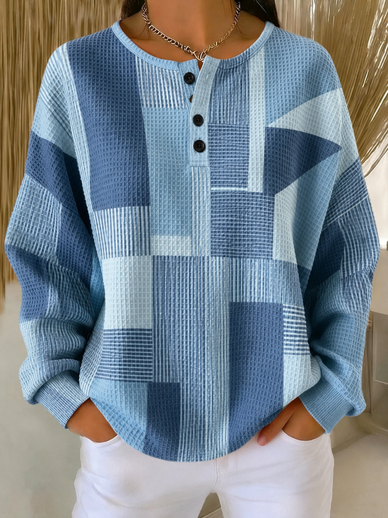 Casual Abstract Graphic Henley Collar Long Sleeve Sweatshirt