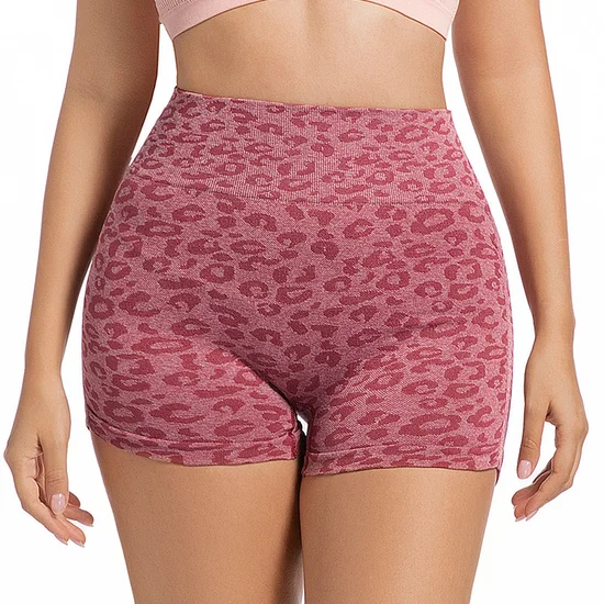 Leopard Print High Waisted Workout Shorts Seamless Tummy Control Comfortable Gym Yoga Shorts for Women