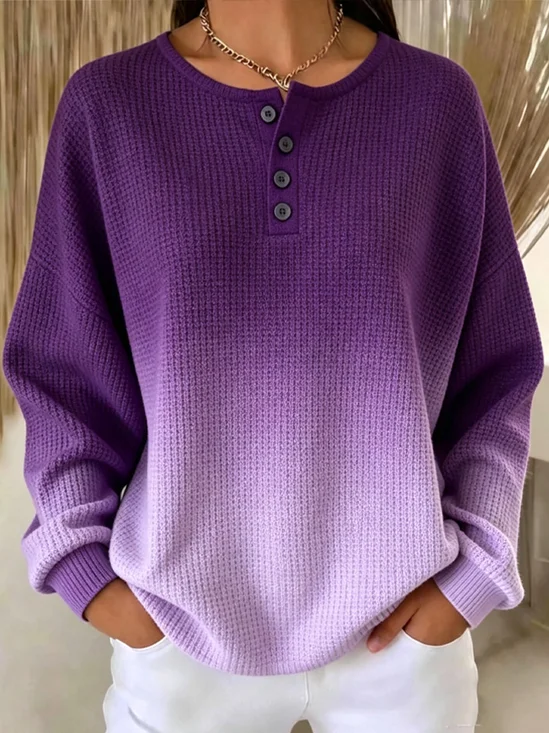 Casual Ombre Henley Collar Long Sleeve Sweatshirt