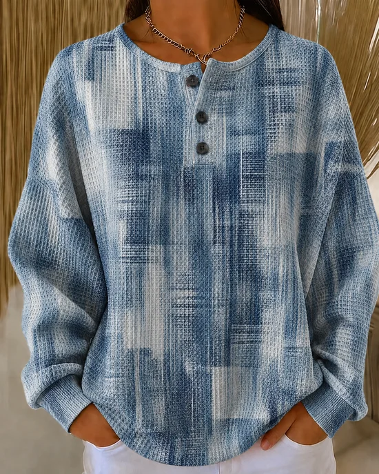 Casual Geometric Henley Collar Long Sleeve Sweatshirt