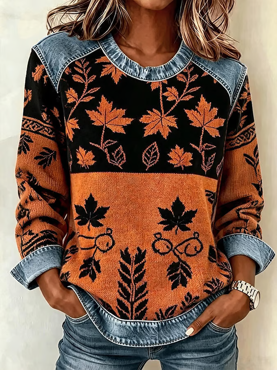 Vintage Maple Leaf Crew Neck Long Sleeve Sweatshirt