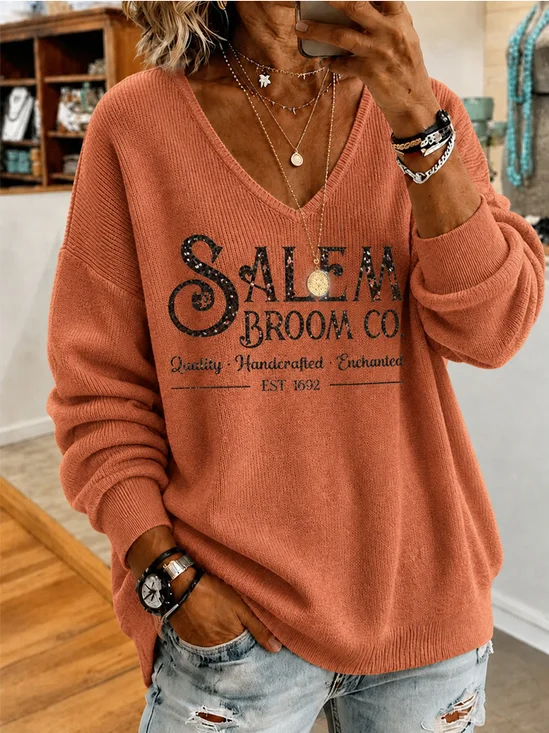 Casual Halloween V Neck Long Sleeve T-shirt