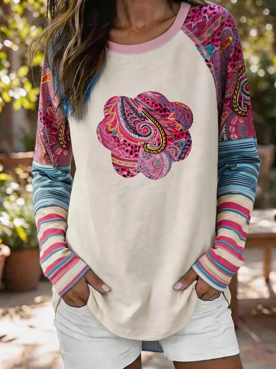 Vintage Striped Crew Neck Long Sleeve T-shirt