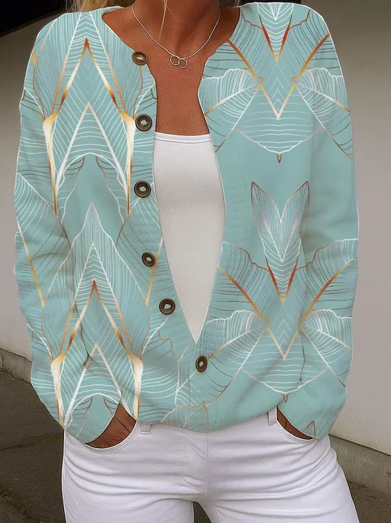 Women Abstract Long Sleeve Comfy Vintage Cardigan