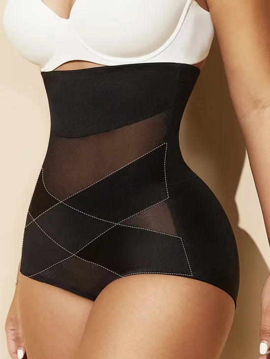 Women's Ultra High Waist Tummy Shapewear Breathable Mesh Splice Cross Stitch Body Shaper Briefs