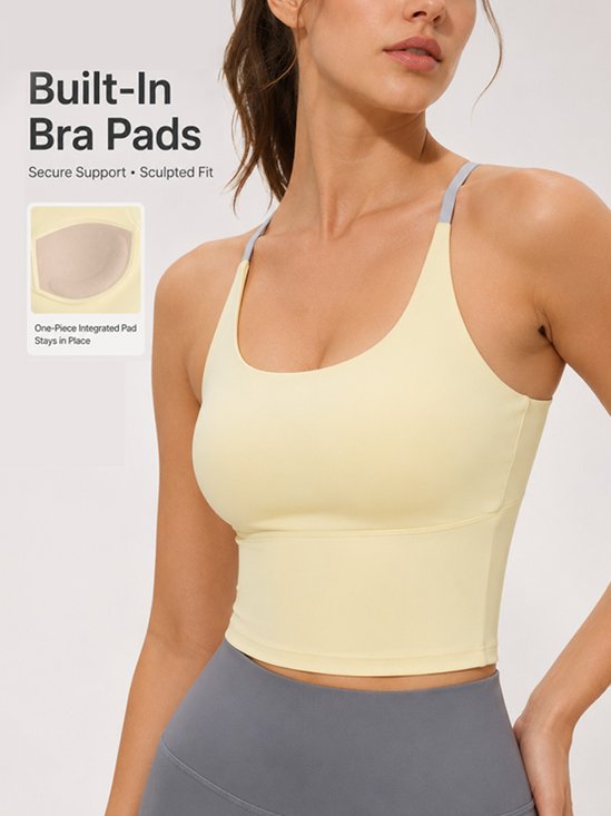 Women's Padded Yoga Cami Top Built-In Bra One-Piece Integrated Pad Secured Support Workout Top