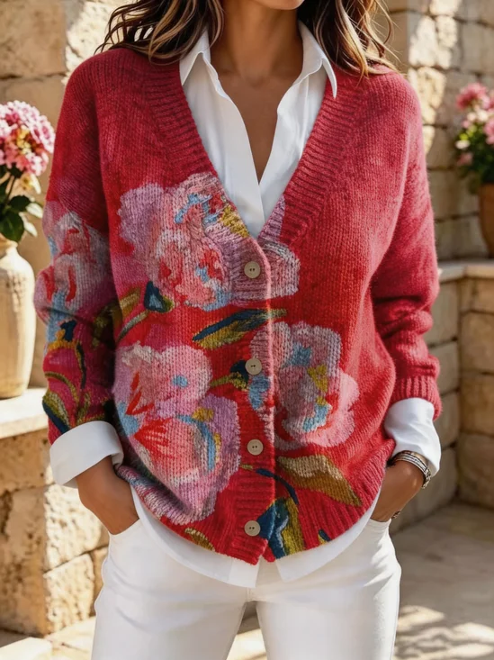 Women Floral Long Sleeve Comfy Vintage Cardigan