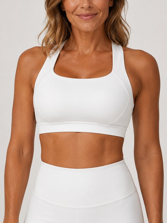 Padded High Impact Sports Bra Butter Soft Scoop Neck Workout Yoga Crop Tank Top