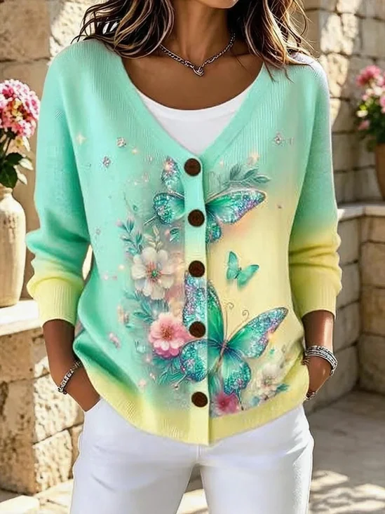 Women Floral Long Sleeve Comfy Vintage Cardigan