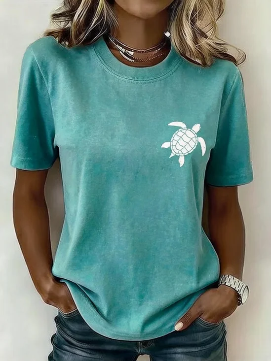 Casual Turtle Crew Neck Short Sleeve T-shirt