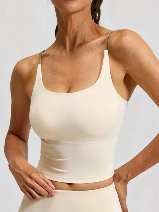 Women's Padded Yoga Cami Top Built-In Bra One-Piece Integrated Pad Secured Support Workout Top