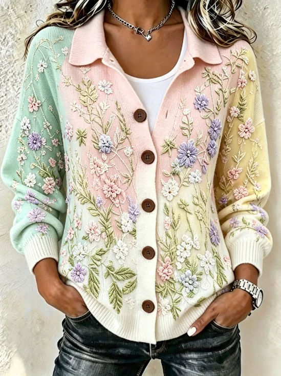 Women 3D Printing Long Sleeve Comfy Vintage Cardigan