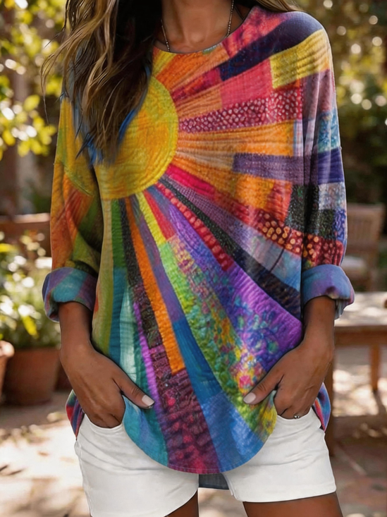 Vintage Abstract Crew Neck Long Sleeve T-shirt