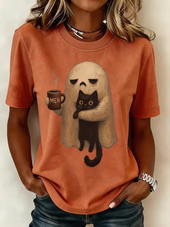 Casual Cartoon Crew Neck Short Sleeve T-shirt
