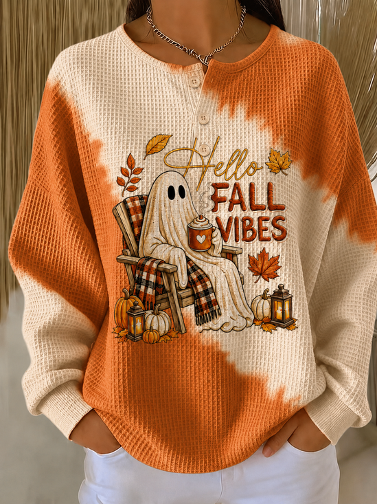 Casual Color Block Henley Collar Long Sleeve Sweatshirt