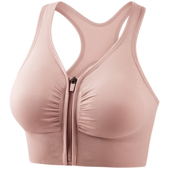Women's Front Zip Sports Bra High Impact Padded Post-Surgery Workout Yoga Bra Crop Tank Top