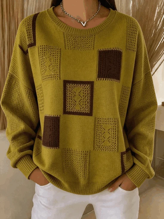 Vintage Multicolor Block Crew Neck Long Sleeve Sweatshirt
