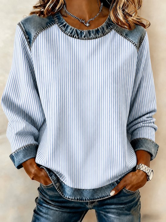 Casual Striped Crew Neck Long Sleeve Sweatshirt