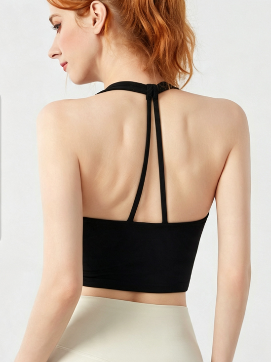 Women's Halter Neck Sports Bra Top Strappy Open Back Yoga Tank Crop Top
