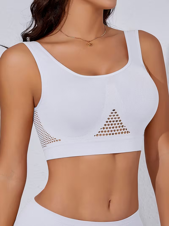 Women's Seamless Breathable Mesh Sports Bra Scoop Neck Wirefree Workout Crop Top