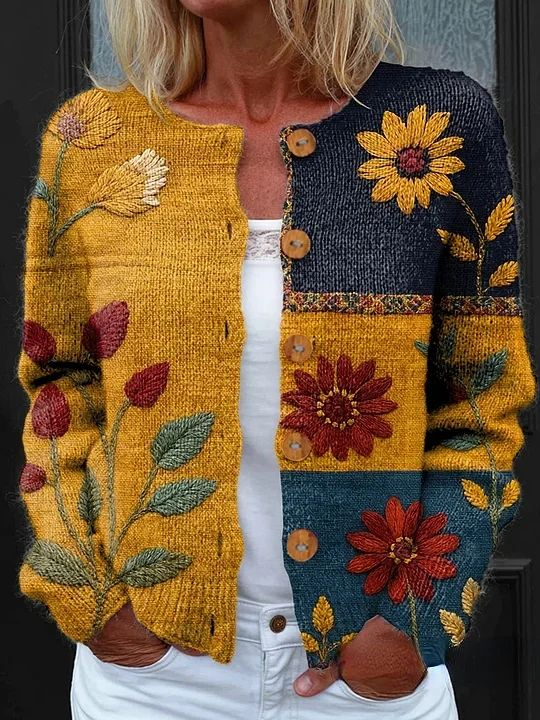 Women Floral Long Sleeve Comfy Vintage Cardigan