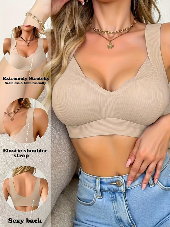 Seamless Wireless Sports Bra Comfortable Padded Push Up Daily Crop Top