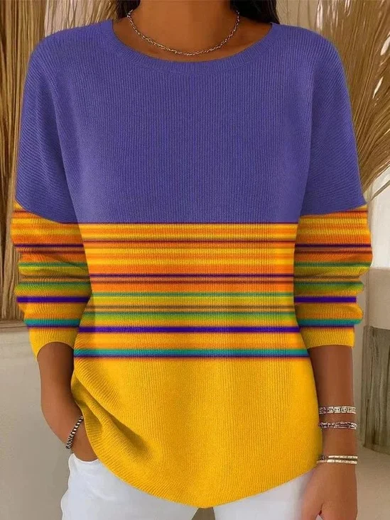 Vintage Striped Crew Neck Long Sleeve T-shirt
