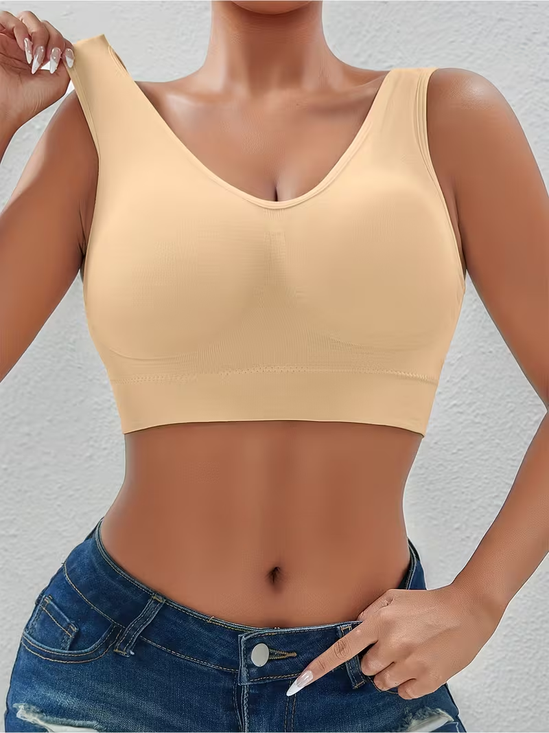 Seamless Wide Strap Support Sports Bra Comfortable Wirefree Everyday Workout Crop Top