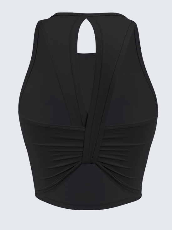 Women's High Neck Sports Bra Top Twist Back Padded Workout Tank Crop Top