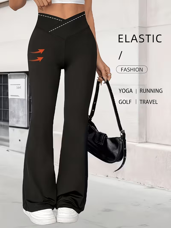 Women's High-Waist Tummy Control Bootcut Leggings Crossover V-Waist Flared Yoga Pants