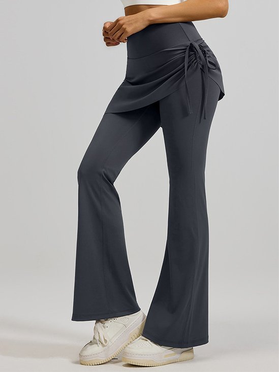 Women's High Waist Skirted Flare Yoga Pants Side Drawstring Tummy Control Workout Pants