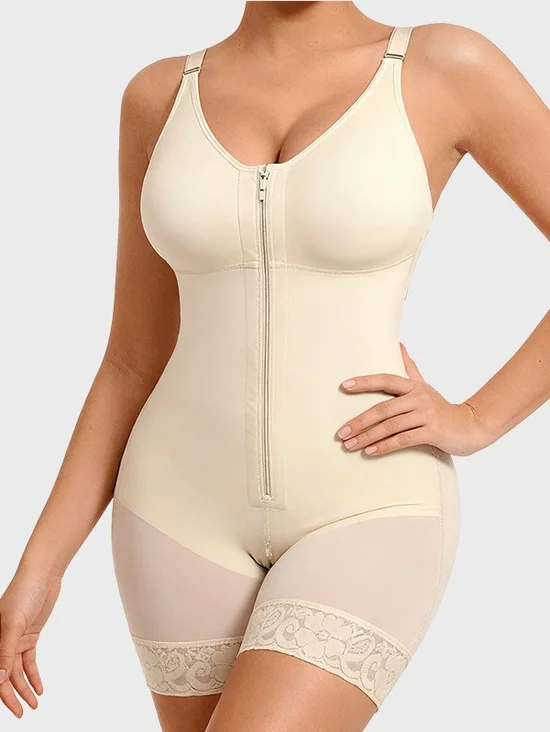 Women's 3-Layer High Compression Shapewear Bodysuit Zipper Front Tummy Control Body Shaper