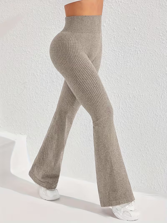 Women's ribbed yoga flared pants, high-waisted, tummy-controlling, slightly flared, athletic fitness pants