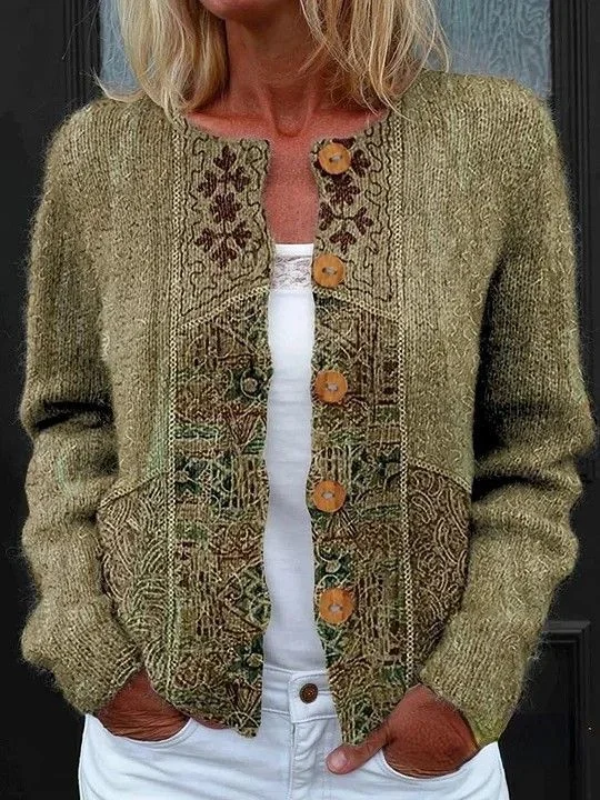 Women 3D Printing Long Sleeve Comfy Vintage Cardigan