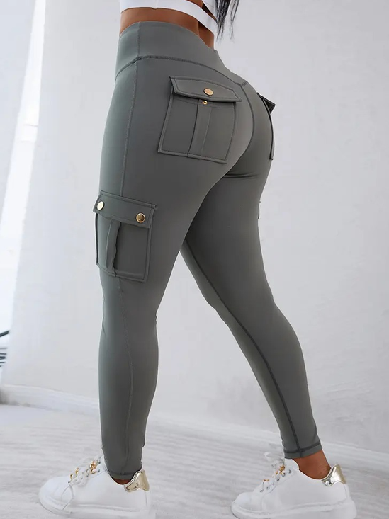 Women's Tummy Control Butt Lifting Flap Pocket Cargo Leggings High Waisted Yoga Pants