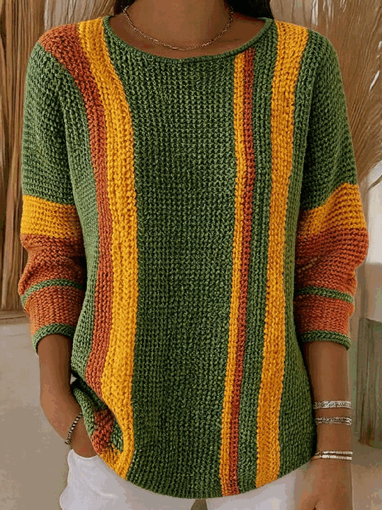 Vintage Striped Crew Neck Long Sleeve T-shirt