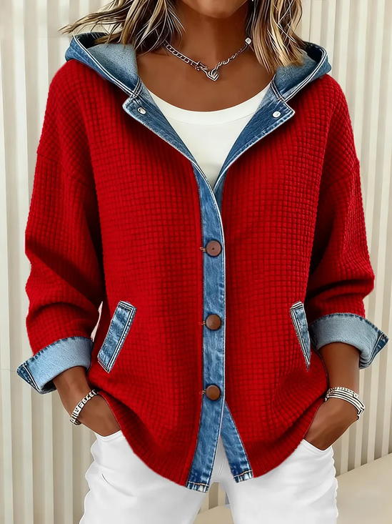Women Spring/Fall Outerwear Vintage Printing Plaid Long Sleeve Hoodie Jacket
