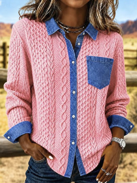 Women 3D Printing Vintage Shirt Shawl Collar Long Sleeve Top