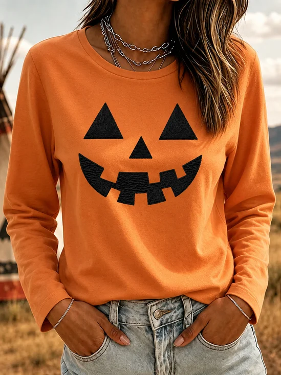 Casual Halloween Crew Neck Long Sleeve T-shirt