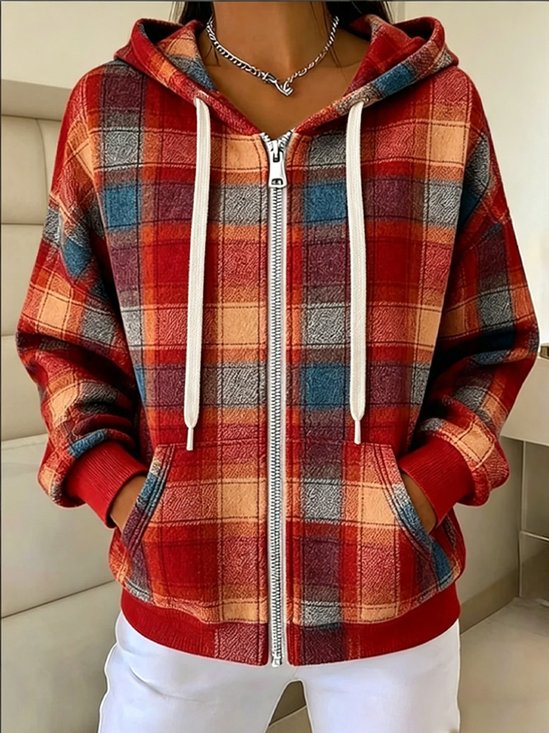 Women Spring/Fall Outerwear Vintage Geometric Long Sleeve Hoodie Jacket