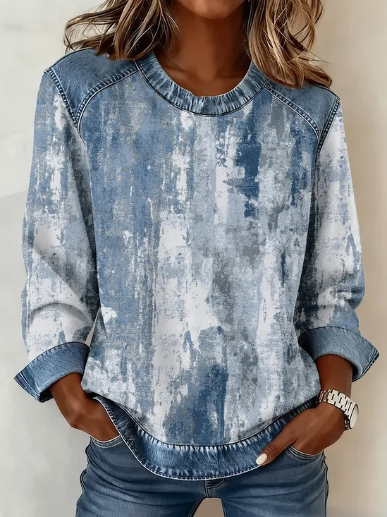 Casual Random Print Crew Neck Long Sleeve Sweatshirt