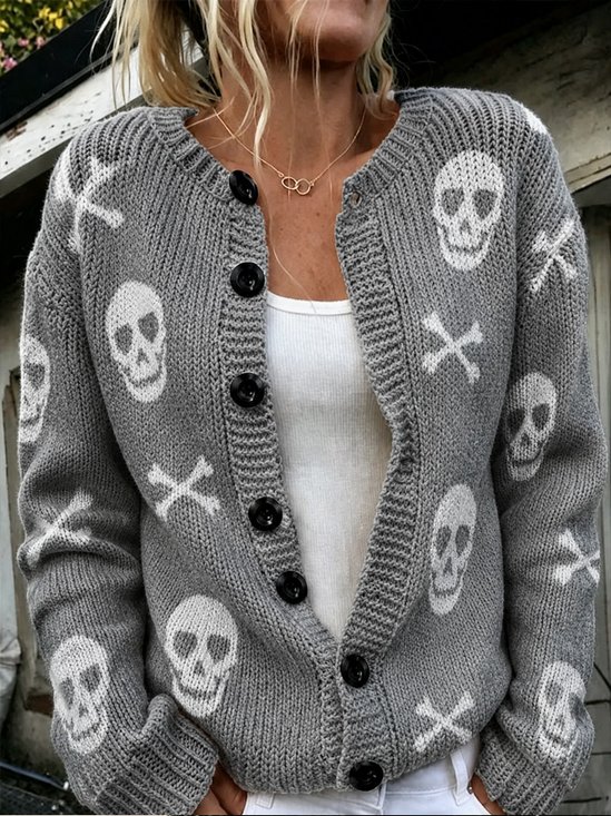 Women Skull Long Sleeve Comfy Vintage Cardigan