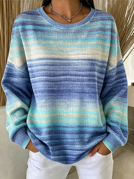 Casual Striped Crew Neck Long Sleeve Sweatshirt