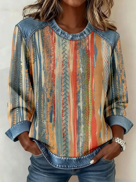 Vintage Abstract Crew Neck Long Sleeve Sweatshirt
